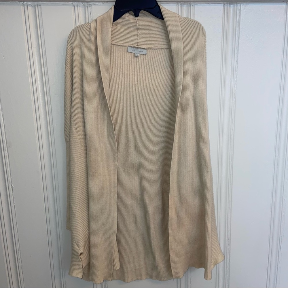 laju women  XS ribbed sweater cardigan Neutral minimalist quality teacher office